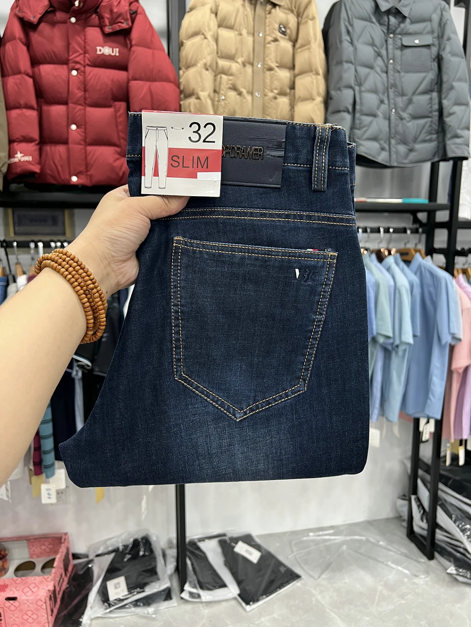 

Slim Fit Spring Autumn Thin Straight Leg Jeans Men's Pants Micro Stretch Wa Long Dad Sle Casual Cotton Denim