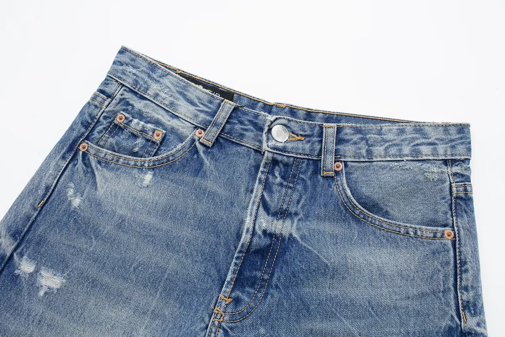 Shorts jeans de cintura alta feminino com decoração de furos, botão retrô, brincalhão chique, moda casual, novo, 2022