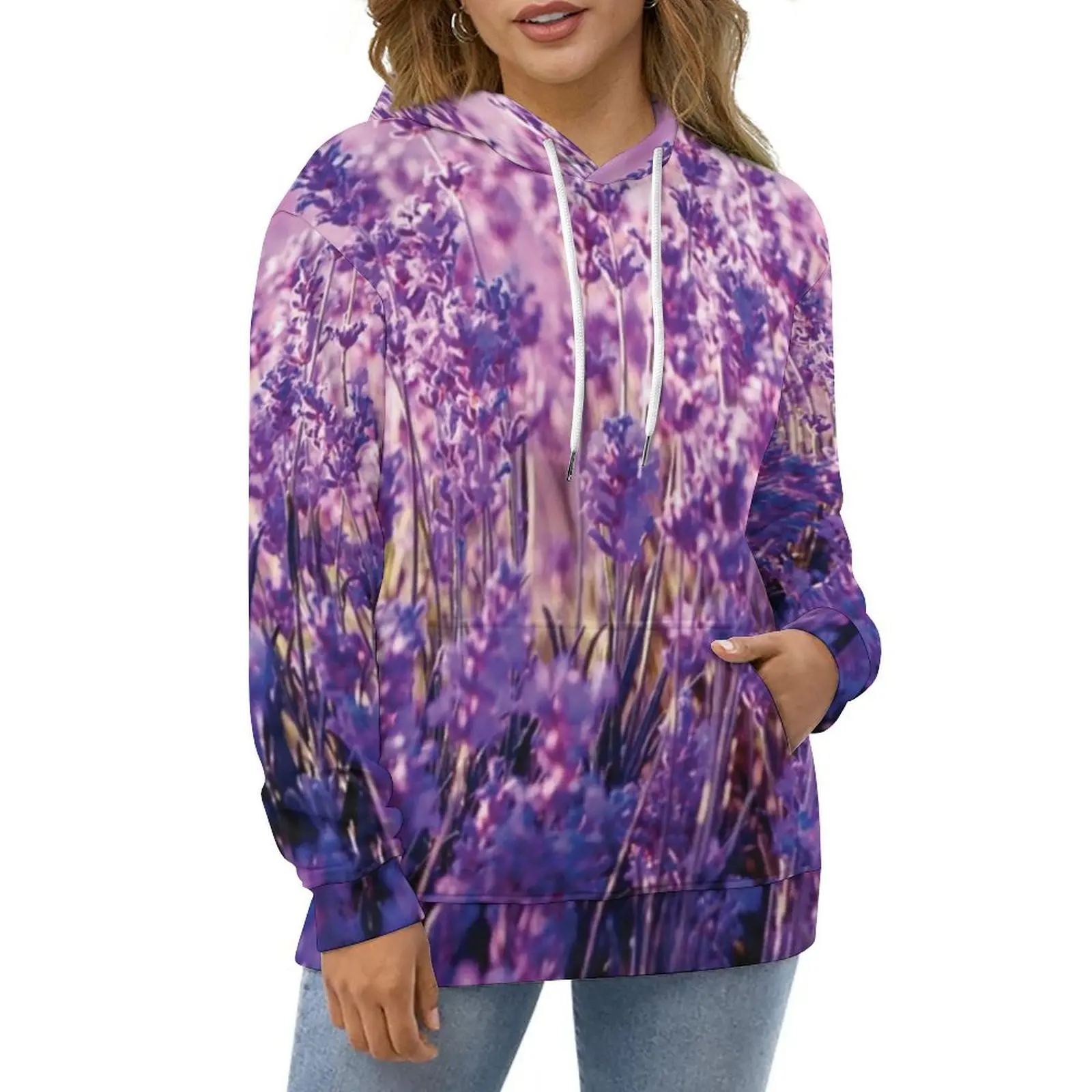 

Lavender Hoodies Purple Flowers Print Hip Hop Oversized Hoodie Unisex Long Sleeve Pretty Design Casual Hooded Sweatshirts