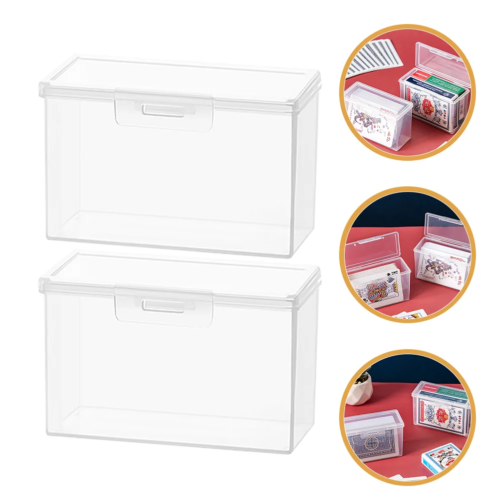 2 Pcs Card Storage Box Cards Plaything Holder Cases for Toy Playing Plastic Child Container Game Rectangular