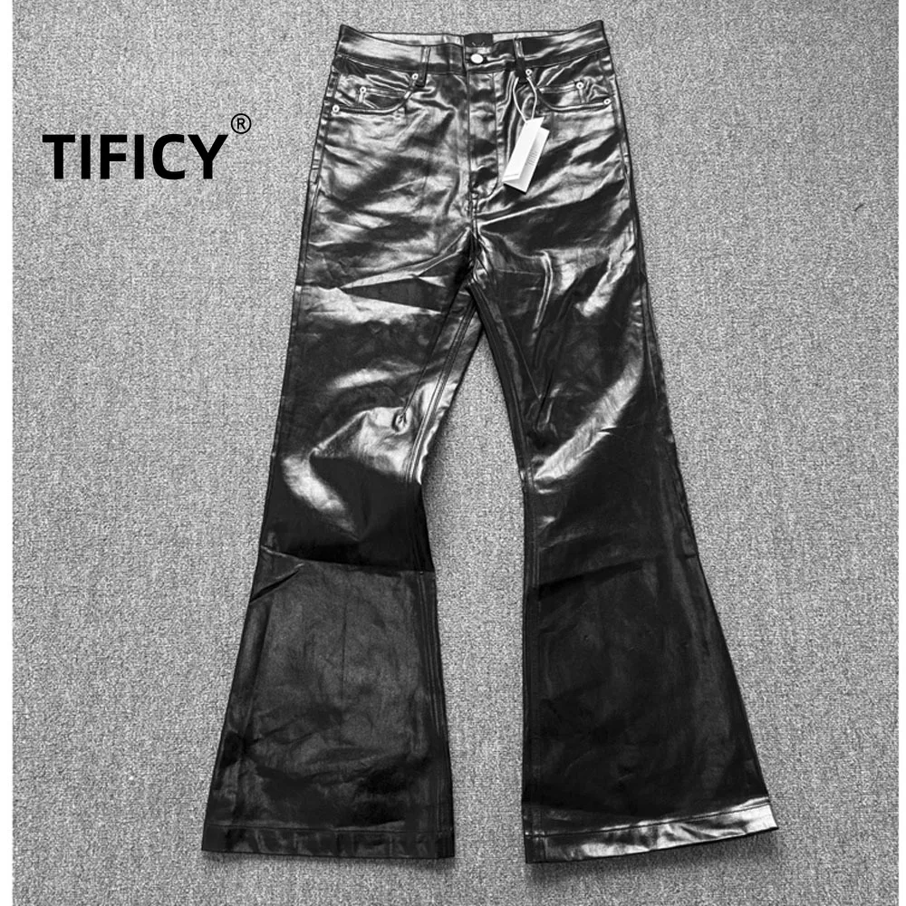 

High Street Dark RO Стиль с покрытием из глянцевой лакированной кожи Темный напольный пух Повседневные брюки-клеш Мужские уличные брюки