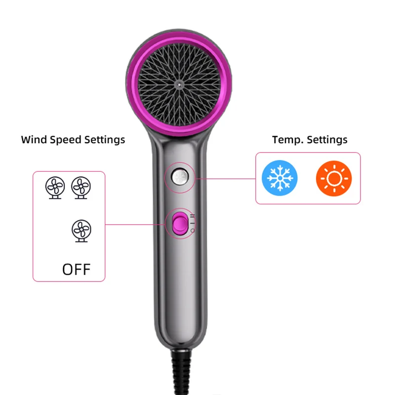 Ionic Salon Hair Dryer 3In1 Hot Cold Air Normal Curly Hair Includes Volume Styling Nozzle Blow Dryer