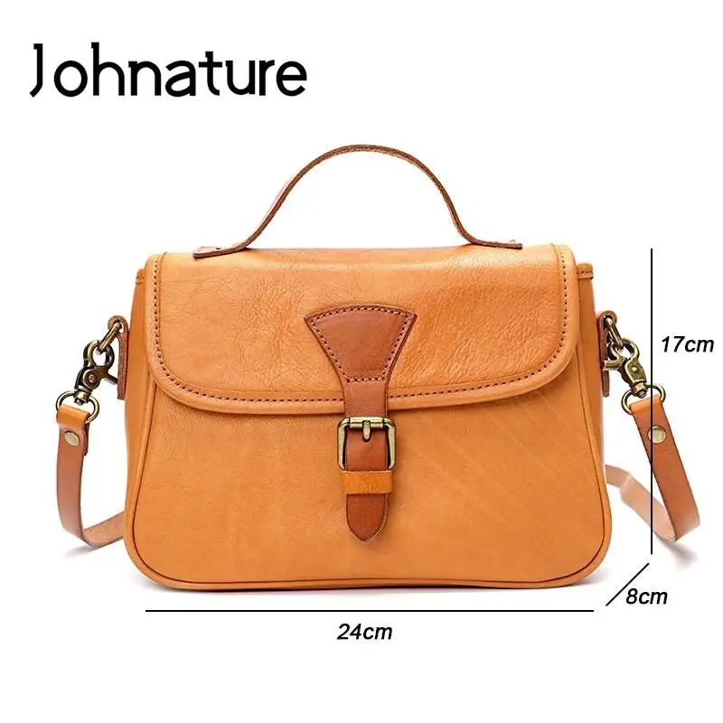 Johnature Retro Genuine Leather Women Messenger Bag Simple Solid Color Natural Soft Cowhide Versatile Shoulder & Crossbody Bags