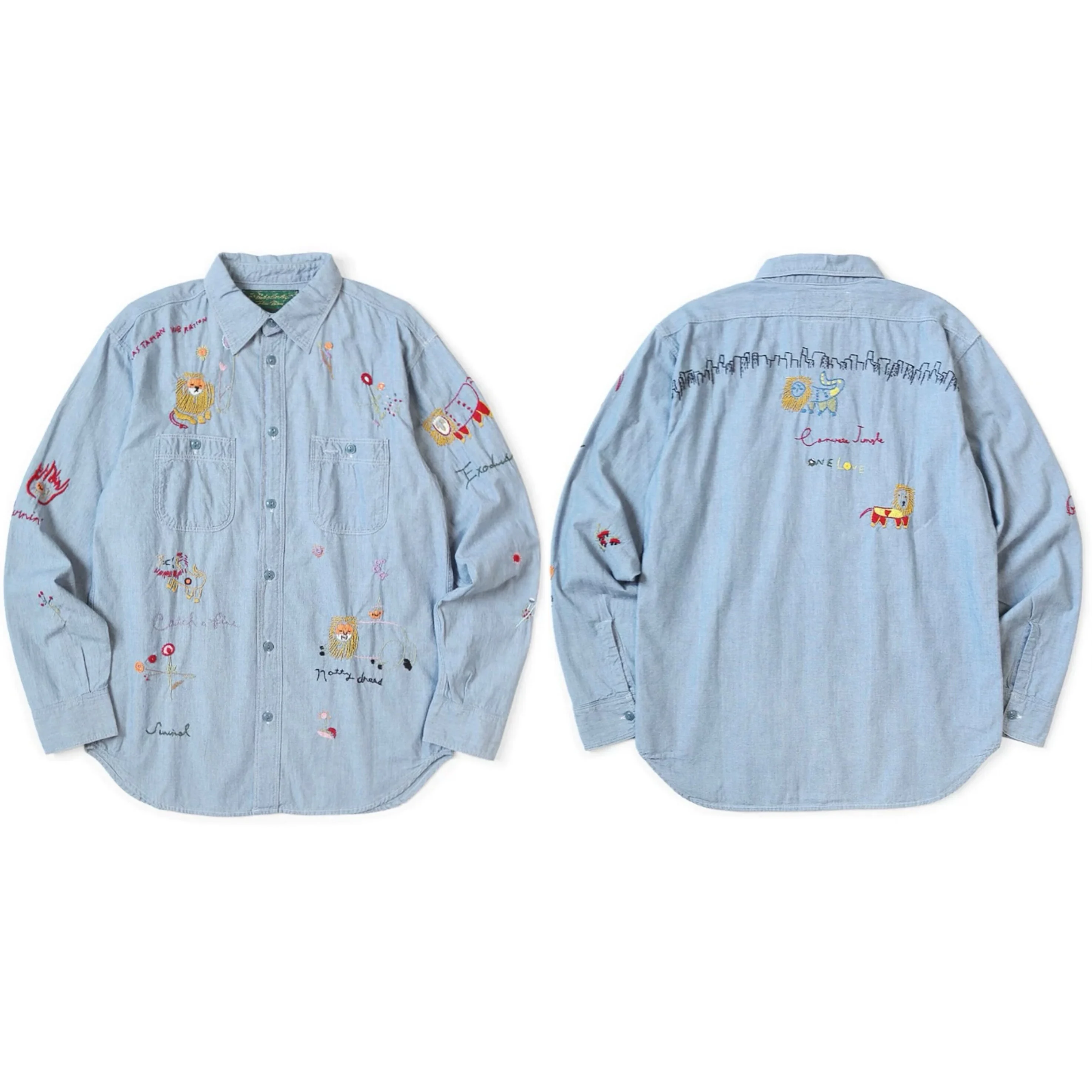 

KAPITAL 25AW Casual Lion Floral Embroidery Collar Cotton Long Sve irt Vintage Sle Loose Fit Youth Autumn Wear