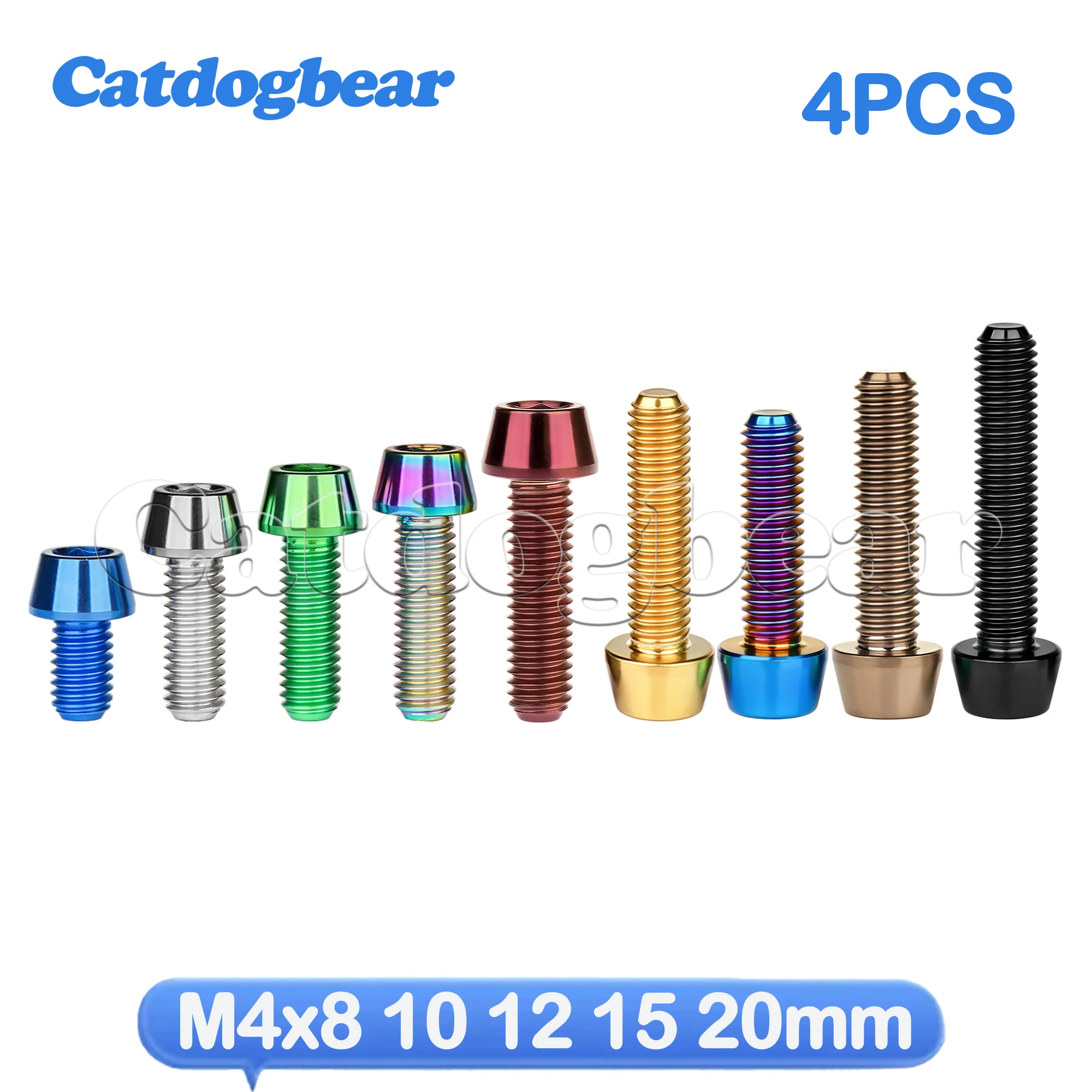 Catdogber 4Pcs Titanium Bolts M4 x 8 10 12 15 20mm Allen Key Head Screws for Bike Front & Rear Gearbox Ti