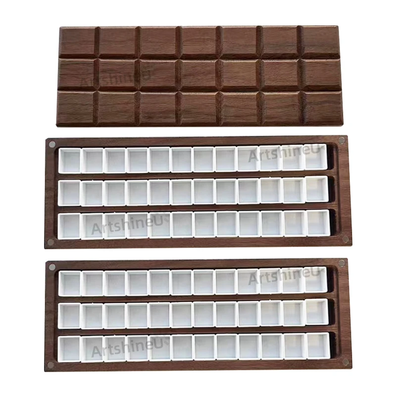 

Empty 36/72 Grid Watercolor Box Portable Handmade Black Walnut Paint Palette Sketch Painting for Artist Student School Supplies