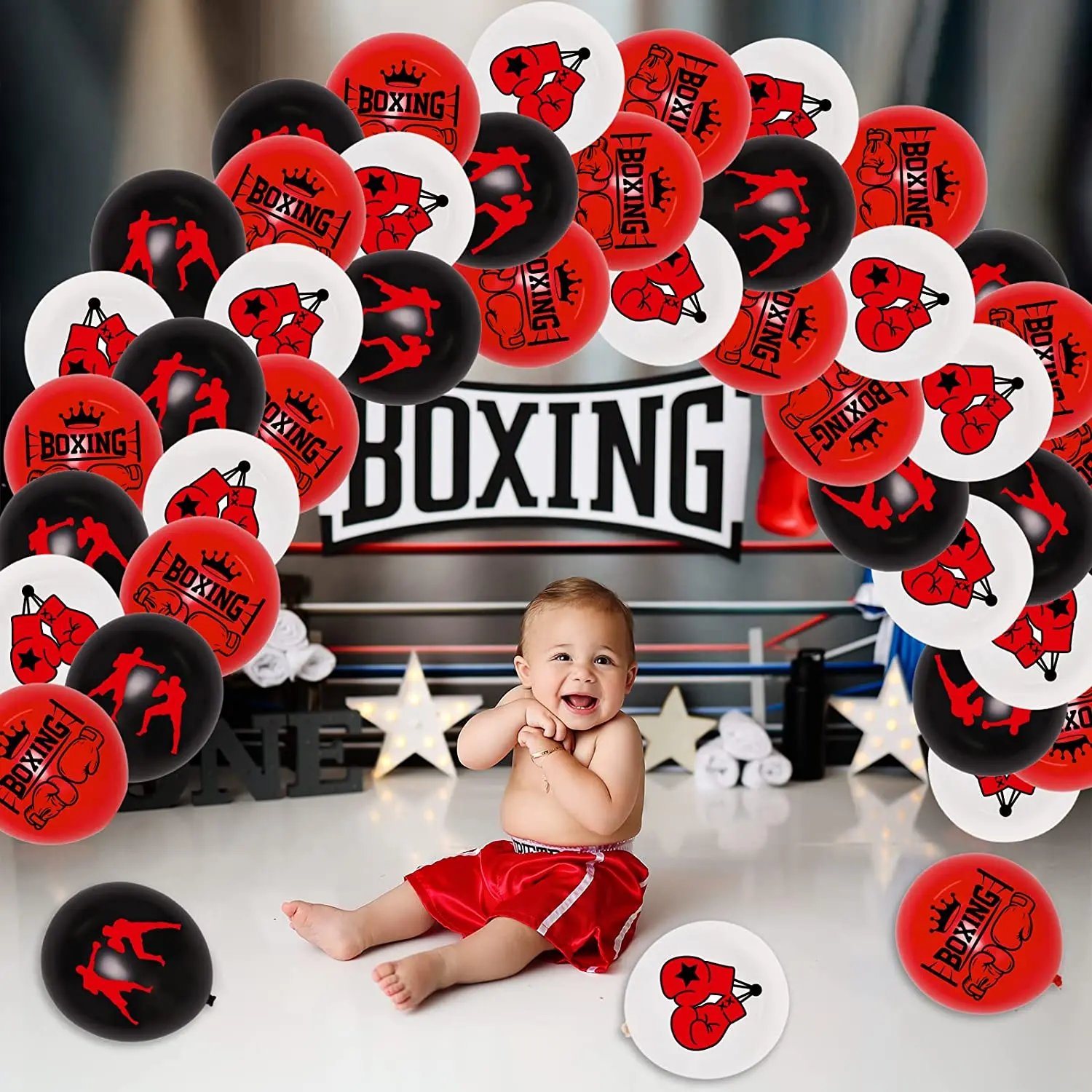 40 Pieces Boxing Party Latex Balloons Set Boxing Match Decorations Boy Men Boxing Sport Fitness Theme Birthday Party Supplies