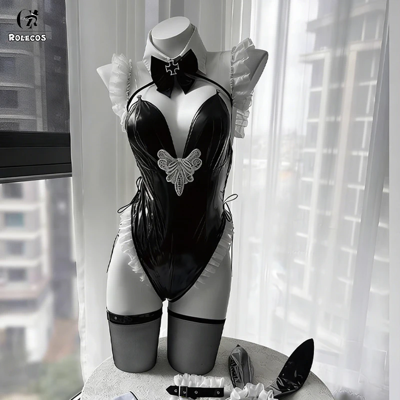 

ROLECOS Game Azur Lane Costume Prinz Eugen Cosplay Bunny Girl Suit Women Halloween Party Sexy Cosplay Suit Black Jumpsuits