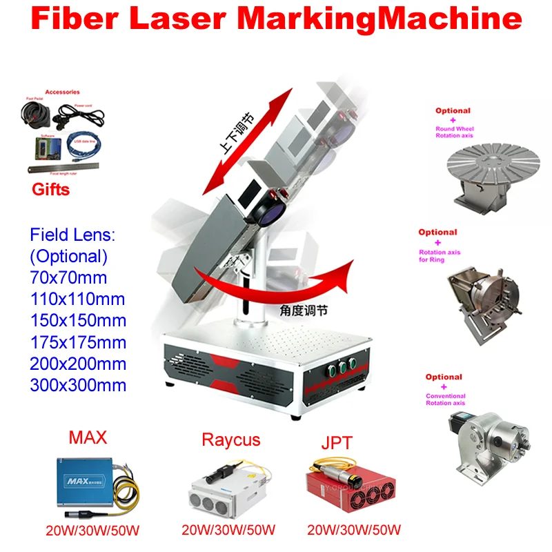 60W JPT Fiber Laser Marking Machine Metal Nameplate Crave Engraver Engraving Industrial Desktop 50W Raycus With Rotary Axis