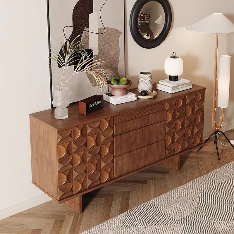Medieval solid wood dining side cabinet, living room log against the wall integrated locker, light luxury storage, entrance cabi
