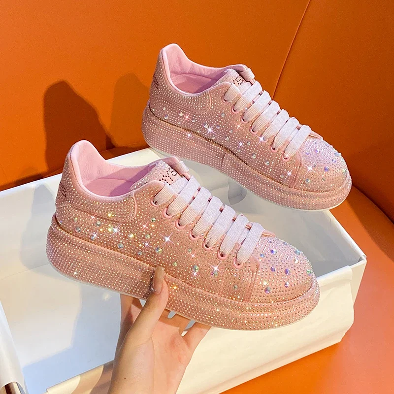 Fashion Sneakers Women Trend 2024 New Spring Autumn Platform Lace Up Rhinestone Women Casual Shoes designer Shiny Ladies Shoes