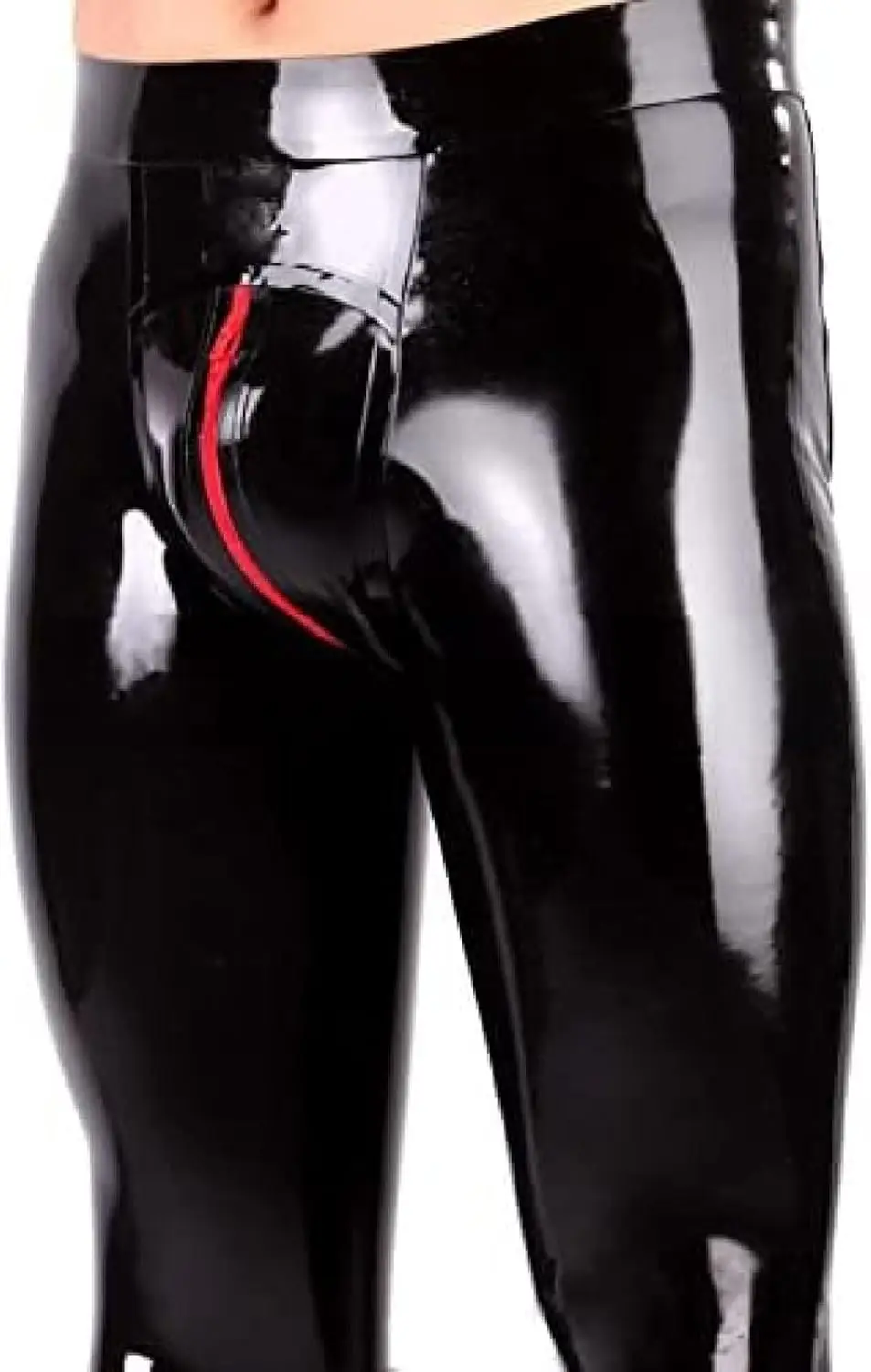 Latex Leggings Men Latex Skinny 3D Cut Hips Cuts Crotch Zip Red Zip - view 2