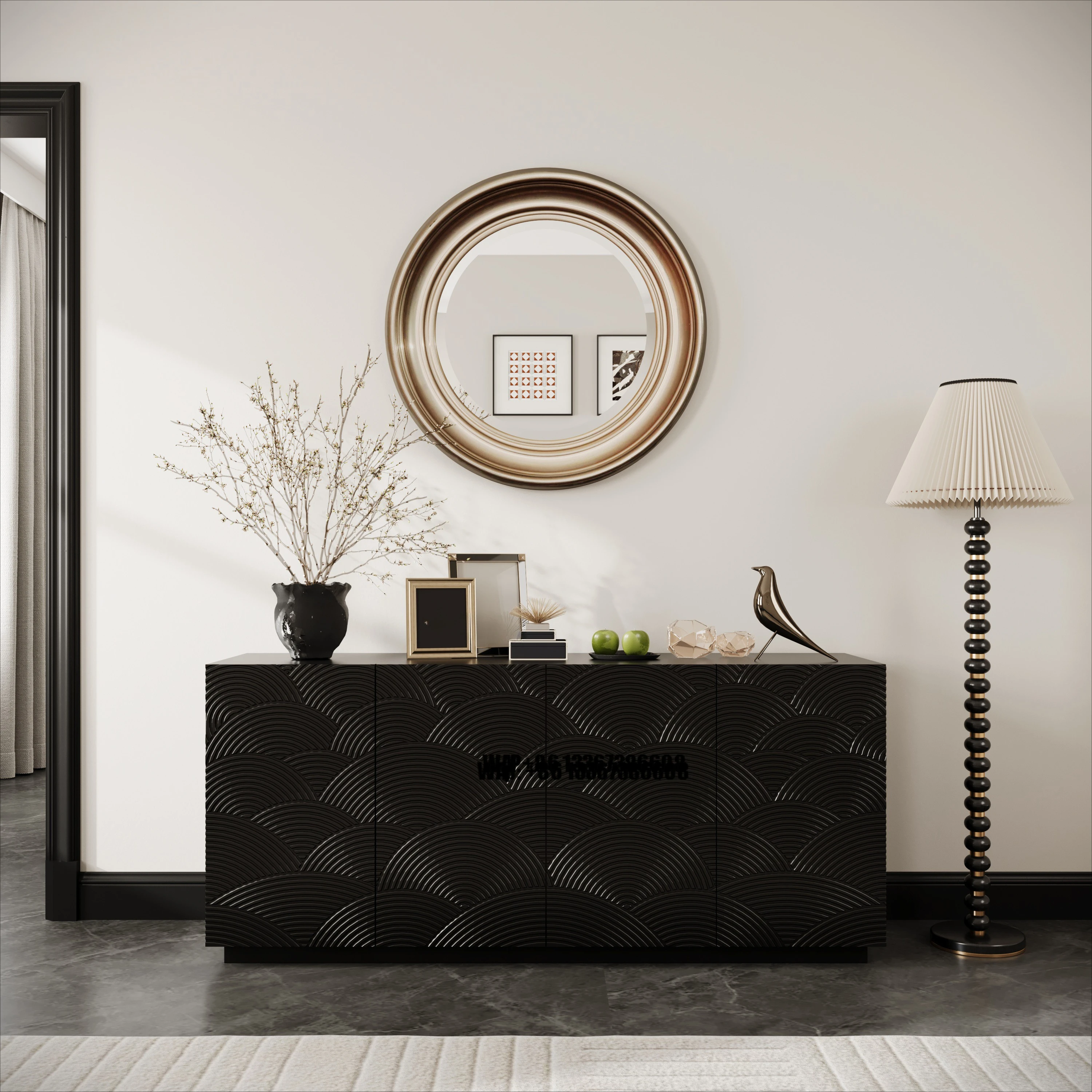 Buffet Cabinet 4 Doors Modern Accent Storage Luxurious Floor Cabinet Buffet with Freestanding Anti  for Kitchen