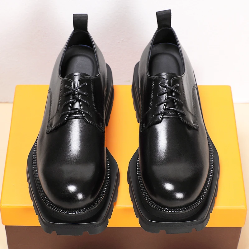 

New Luxury Men Derby Shoes Genuine Leather Thick Sole British Business Casual Shoes High-end Office Dress Shoes Zapatos Loafers