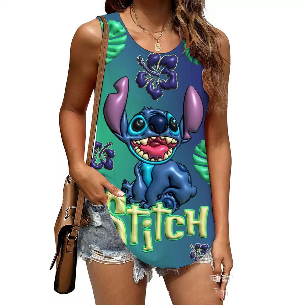 

Disney Women's Sexy Lilo&Stitch Lace up Tank Top Basic Butterfly Knot Open Navel Top 2025 Summer Street Clothing
