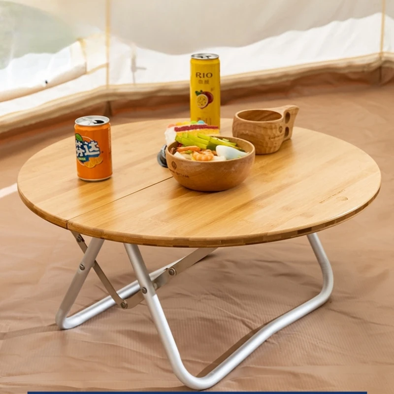 

Outdoor Aluminium Alloy Table Folding Mini Round Table Portable Bamboo Folding Table Camping Self-driving Tour Tent Table New