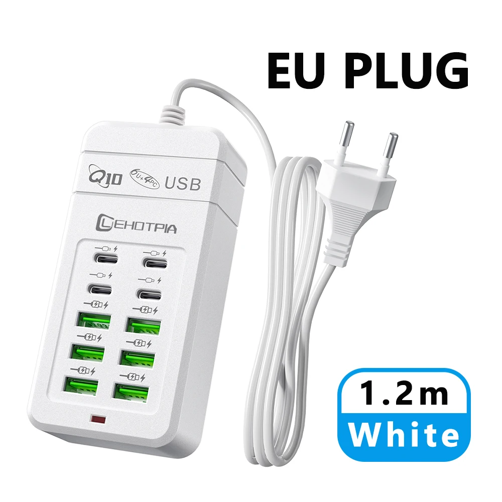 EU UK US Plug Meerdere Rapide USB-oplader Voedingsadapter 1,2 m Verlengsnoer 6 USB-A 4 USB-C Draagbaar voor mobiele telefoon USB-aansluiting