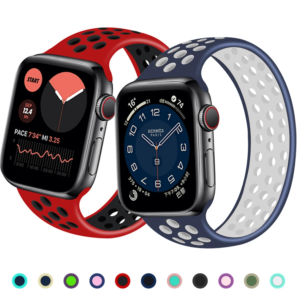 Solo loop Strap for Apple Watch Band 40mm 38mm Elastic watchbands Belt Silicone bracelet for iWatch Series 3 4 5 SE 6 44mm 42 mm