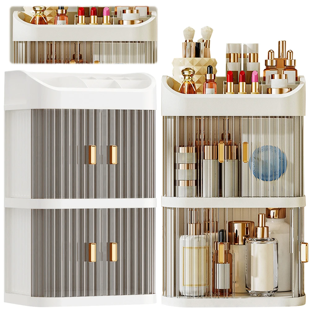 

3-Layer Makeup Storage Organizer Cosmetics Display Case Bathroom Beauty Standing Organizer for Vanity Countertop