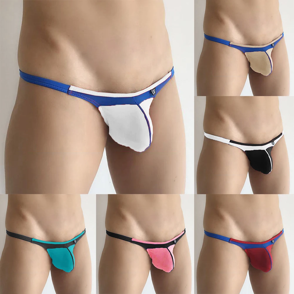 Sexy Men\'s Ice Silk Bulge Pouch Mini Thong Underwear Super Stretchy Male G-string Swimwear T-back Gays Bikini Briefs Male Tangas