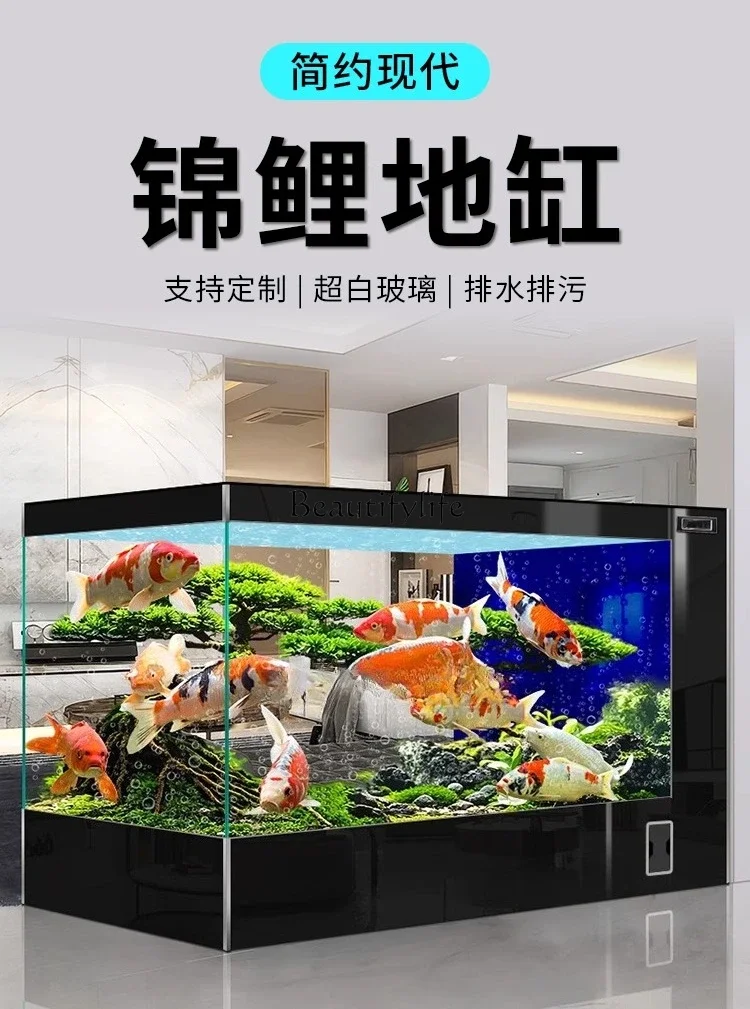 

09Ground tank special fish tank indoor fish pond large ultra-white glass aquarium