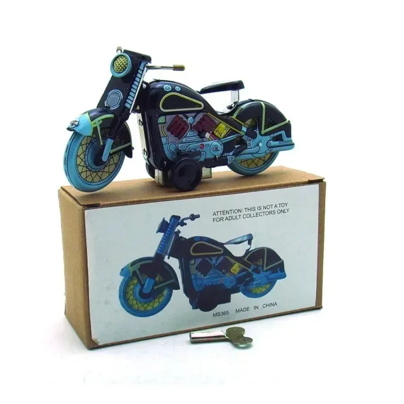 Blue The Motorcycle Model Clockwork Toy Funny Collection Retro Wind Up Toys Metal Tin Mechanical robot Toy Figures Model Gift