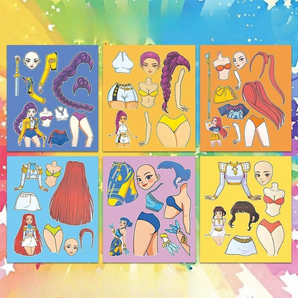 6 Blatt Kpop Demon Hunters Dress Up Aufkleber Cartoon Anime Puzzle Aufkleber Lustige DIY Puzzle Montieren Aufkleber Spielzeug
