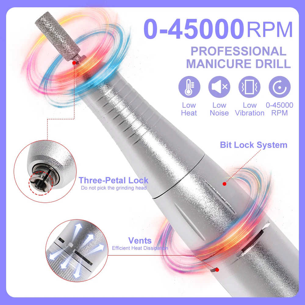 45000RPM Professional Electric Nail Drill Rechargeable Nail File Portable Gel Nail Polish Nail File Manicure Salon Tool