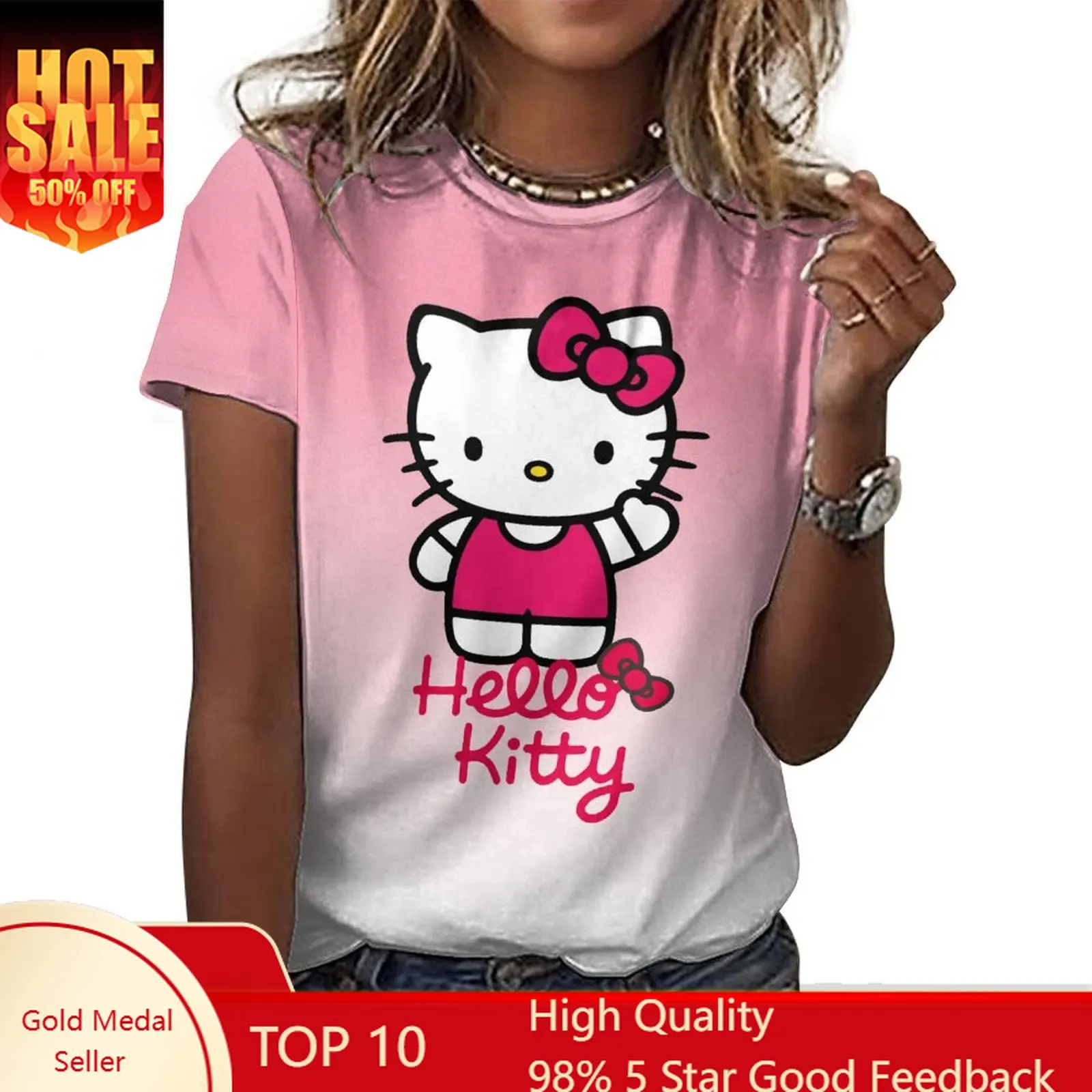 

Hello Kitty Font Tshirts Womans Short Sleeve Tshirt O Neck Cartoon Tee Tees Slim T Shirt Cute Tops Summer Clothing