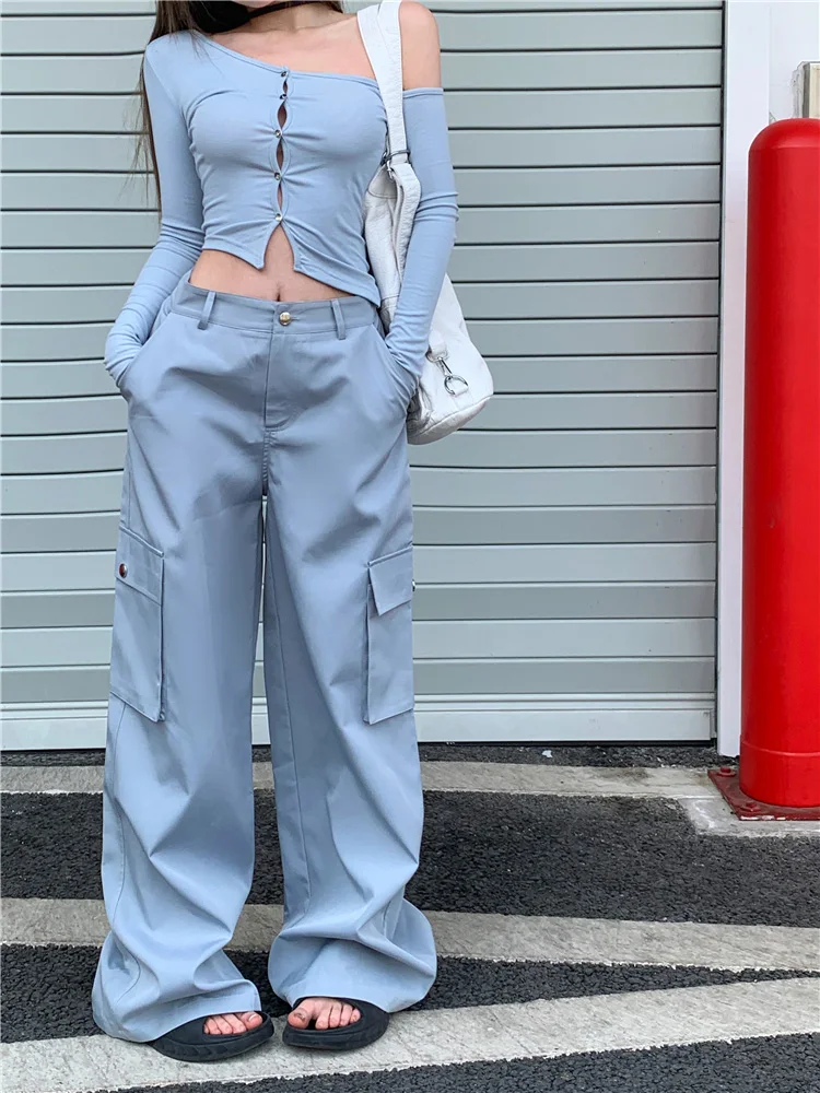 

Benuynffy Streetwear Oversized Cargo Pants Women Y2k Vintage Multi-pocket High Waist Loose Wide Leg Trousers Girls 2024 Spring