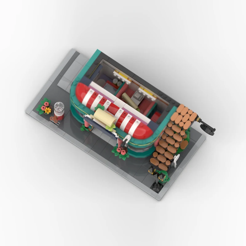 Model ulicy miejskiej MOC Klocki Konstrukcyjne Diner i Salon Fryzjerski Modułowa Technologia Prezenty Świąteczne Zestaw do Składania Zabawki dla Dzieci