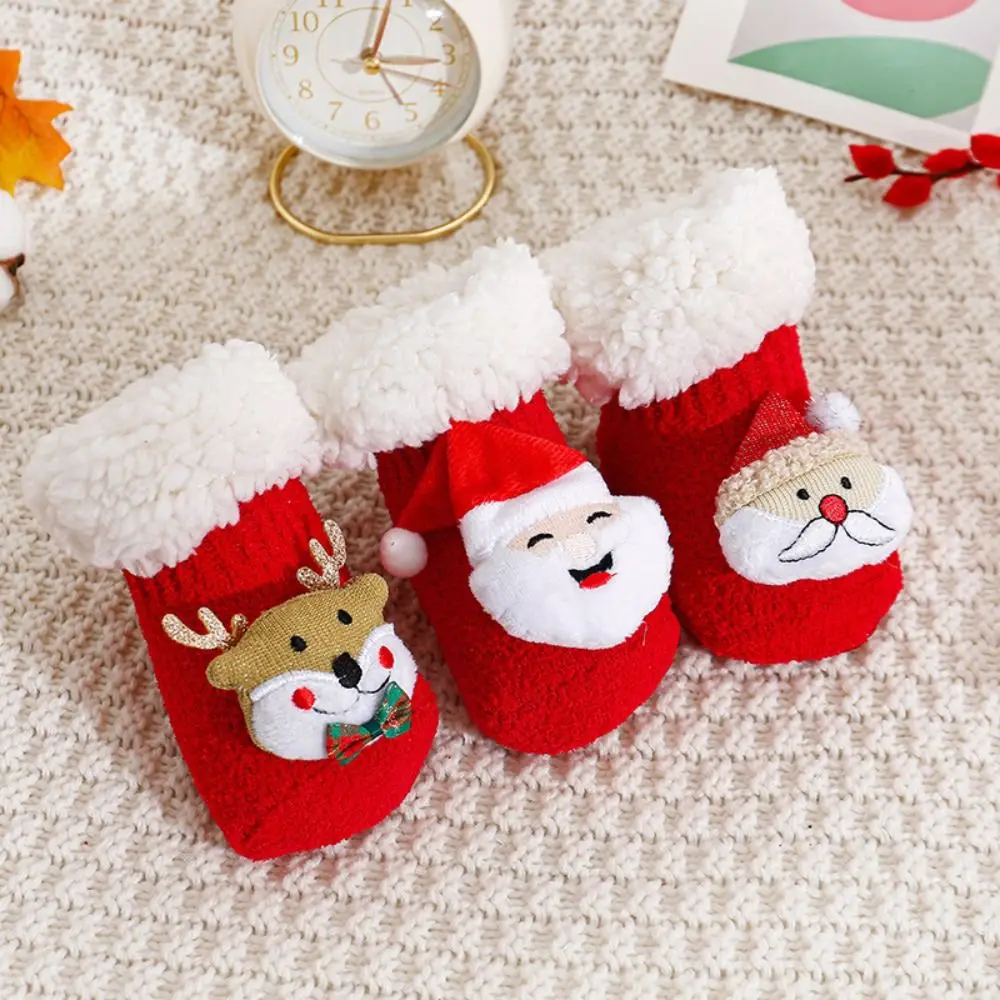 

Cute Lamb wool Christmas Baby Socks Soft Anti Slip Newborn Floor Sock Thicken Middle Tube New Year Toddler Socks Kids