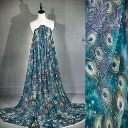 High-end Elastic Peacock Feathers Sheer Fabric Mesh Diy Fabric for Bridal Gowns and Evening Dresses Clothing Designer Fabric