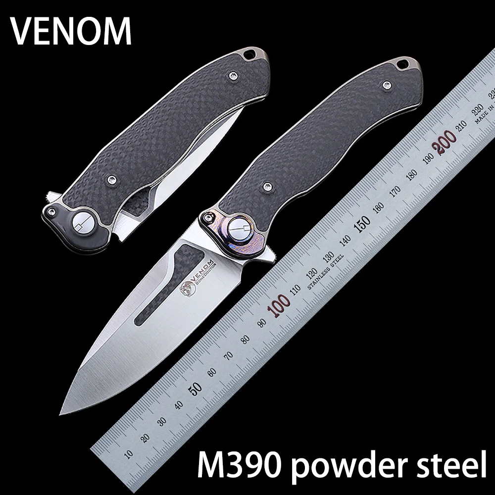 VENOM Survival Knife M390 Titanium Alloy+Carbon Fiber Handle Folding Knife Self Defense  EDC Multitool