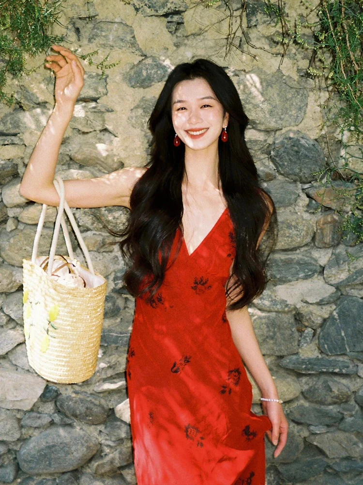 

V-Ne Print Maxi Dr Casual Summer Beach Sle Wrap around Skirt Polyester Fabric No Sve Women plus Size Casual Wear