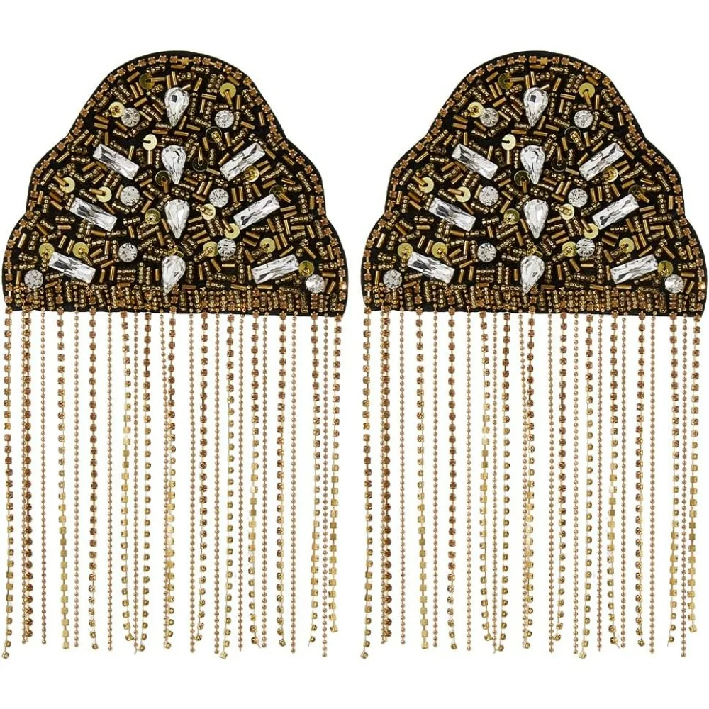 

2 шт. нашивки на плечо со стразами, цепочка с кисточками, эполеты, брошь-значок, аксессуары для одежды