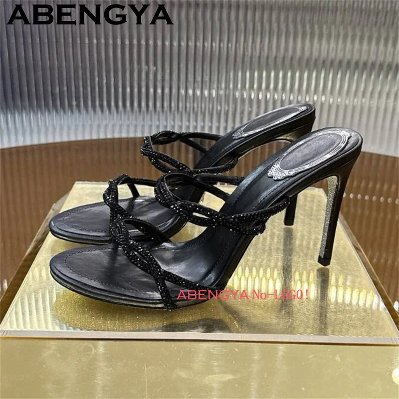 ABENGYA Inlaid Rhinestone Chunky High Heels Shoes Women Luxury Platform Rome Sandals Summer Fashion Week Dress Shoes Mujer