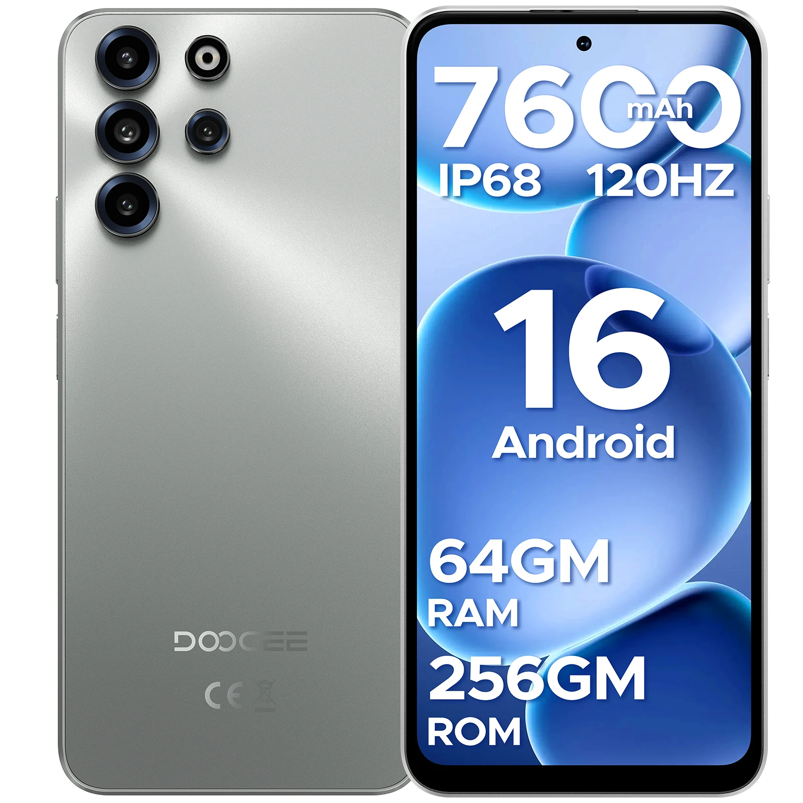 Doogee B10 Pro Smartphone 7600Mah Batterij 6.63'' 120Hz Scherm 64Gb Ram(8Gb+56Gb) 256Gb Rom 64Mp Camera Android 16 Mobiele Telefoon