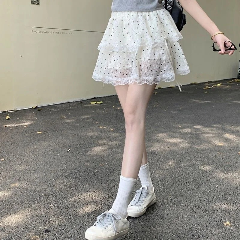 

Комплект из двух предметов: топ с кружевным принтом и юбка с высокой талией в корейском стиле, повседневный, из полиэстера