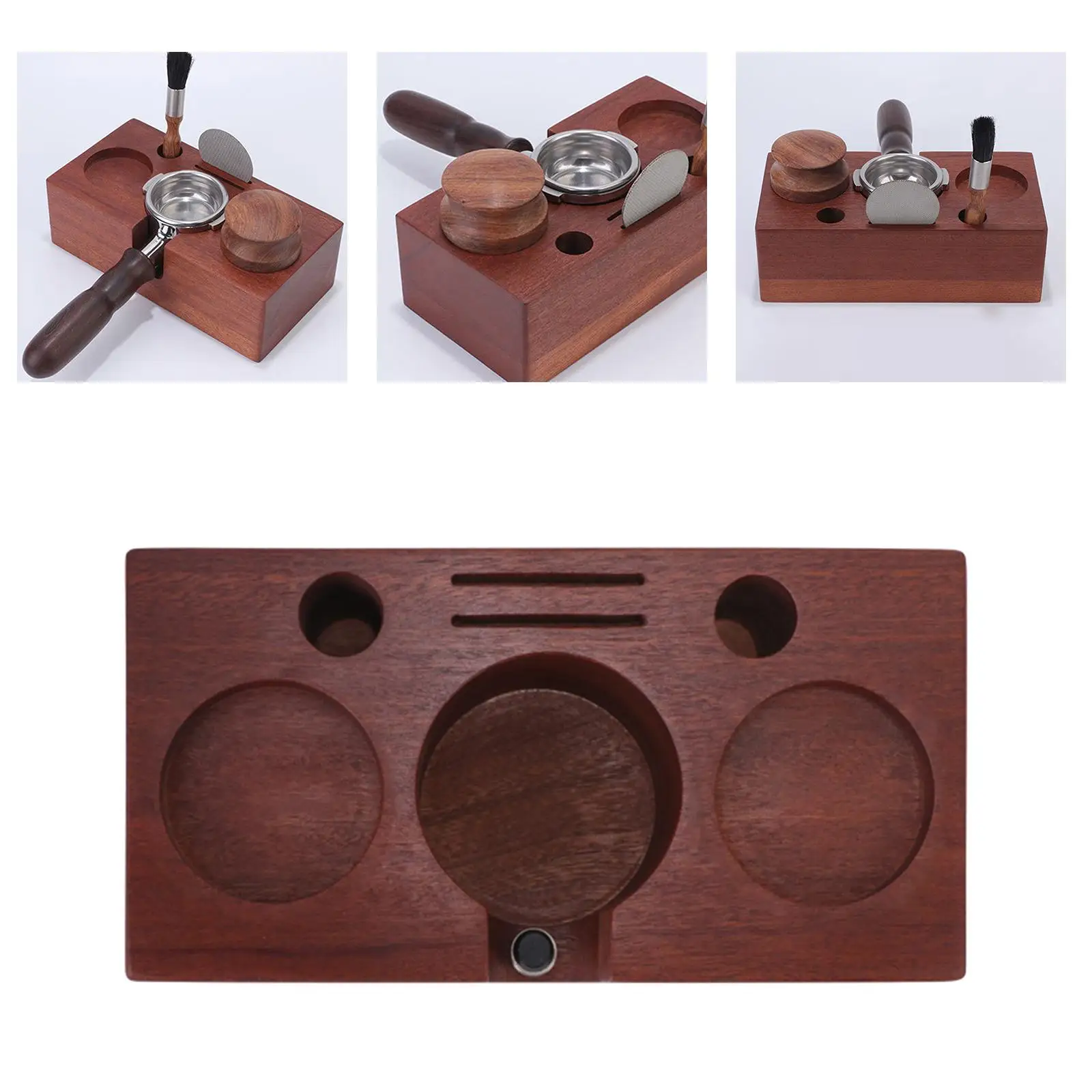 Wooden Espresso Tamping Station Organizer Box Elegant Anti Slip Portafilter Holder for 51/54/58mm Portafilters Distributor