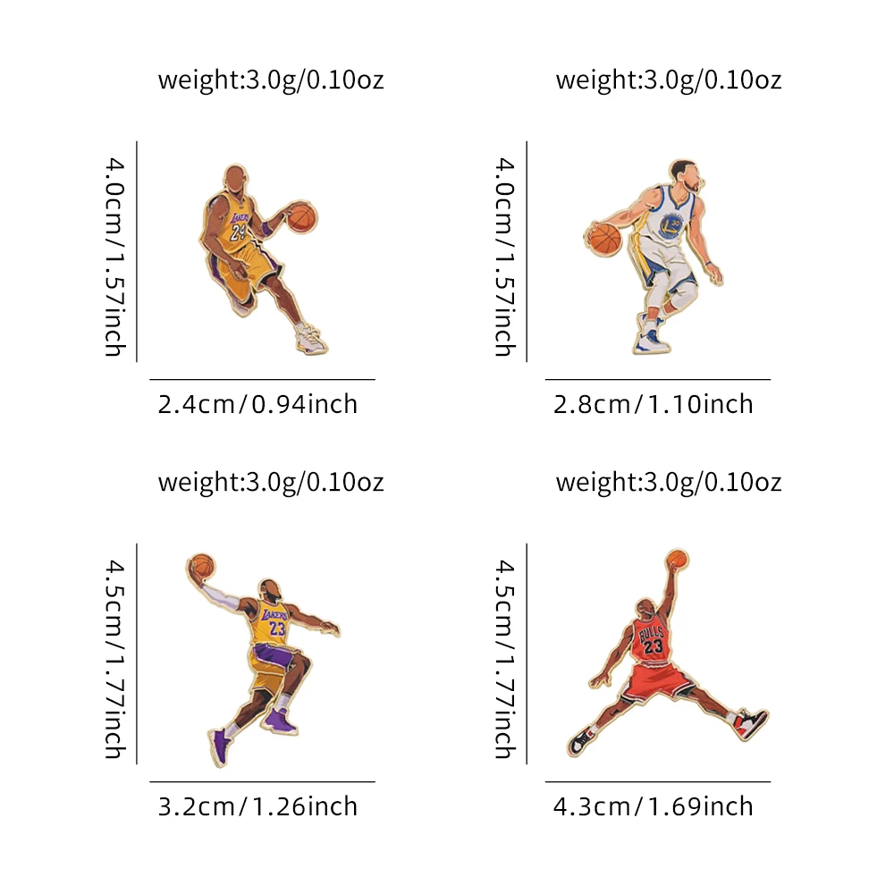 4pcs Basketball Enamel Pin Set Cool Star Professional Athletes Lapel Brooches Backpack Badge Party Jewelry Gift for Fans