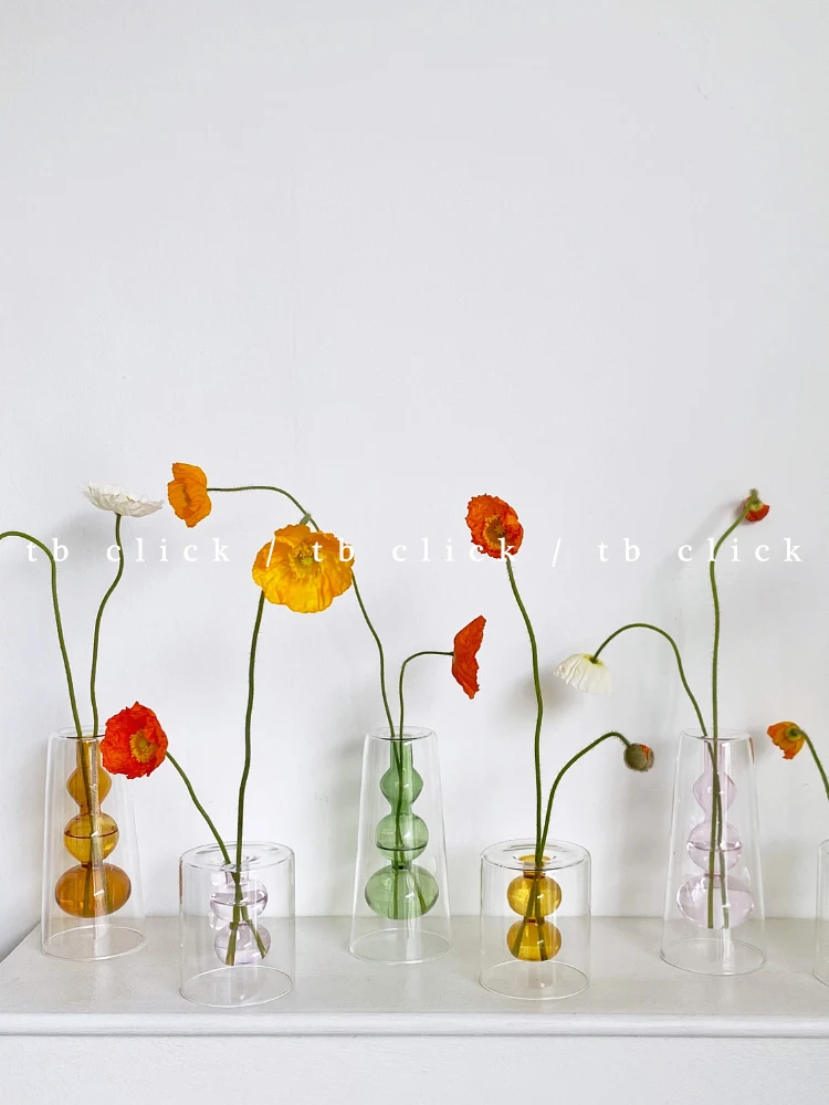 Vintage Color Matching Flower Arrangement Bottle Gourd Glass Flower Vase Ins Color Vase Home Stay Decoration Desktop Decoration