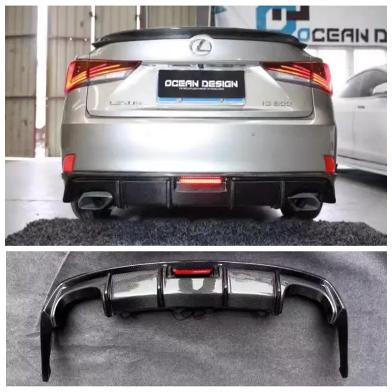 For Lexus is250 is300 2013-2017（With Lamp）High Quality Carbon Fiber Trunk Bumper Rear Diffuser Spoiler Exhaust Cover