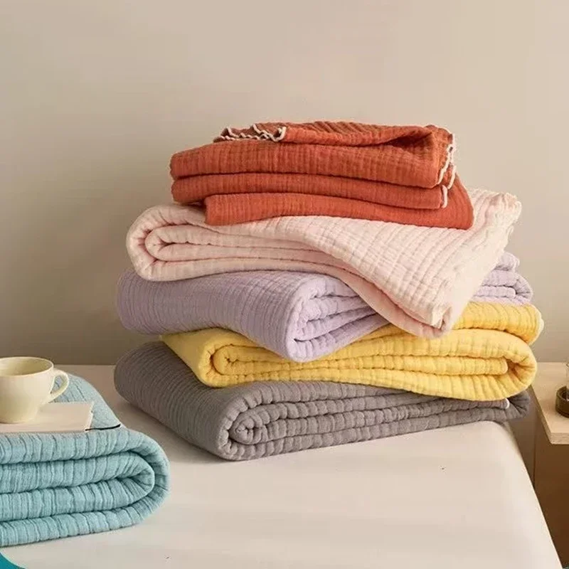 6-layer 100% Cotton Gauze Blanket Throw Children Single Double Bedding Solid Color Class A Twin Queen King Size Towel Quilt