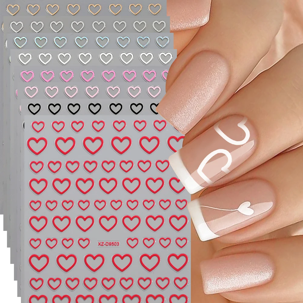 8 pezzi 3D Sweet Love adesivi per unghie scava fuori amore-cuore autoadesivo decalcomanie per unghie San Valentino manicure fai da te decorazioni a forma di cuore