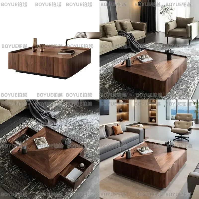 for High-end Modern Designer Square Coffee Table Solid Walnut Eco-friendly Durable Home Furniture Small Apartment Living Room