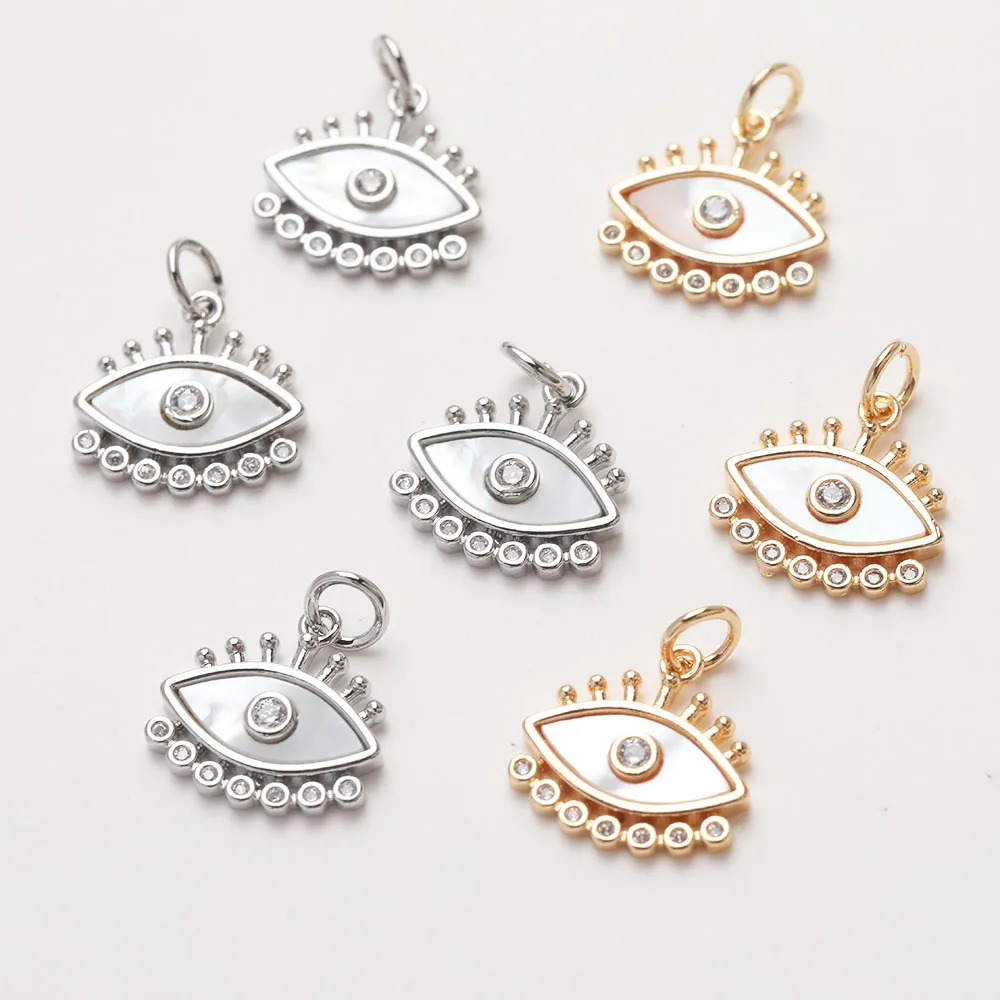 2PCS Dainty shell Evil Eye Charms for Jewelry Making Necklace Pendant DIY Hand Made Brass Accessory 18k Gold Plated 14*14mm