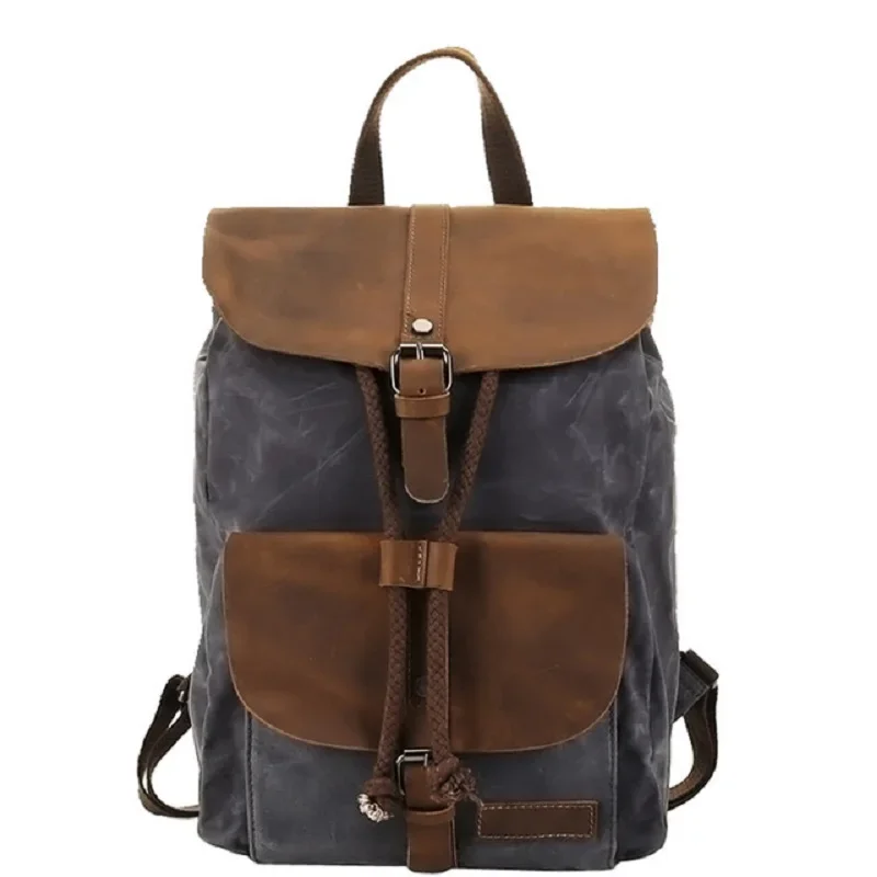 M338 New High Quality Oil Wax Canvas Backpacks For Men Vintage Waterproof School Backpack 14