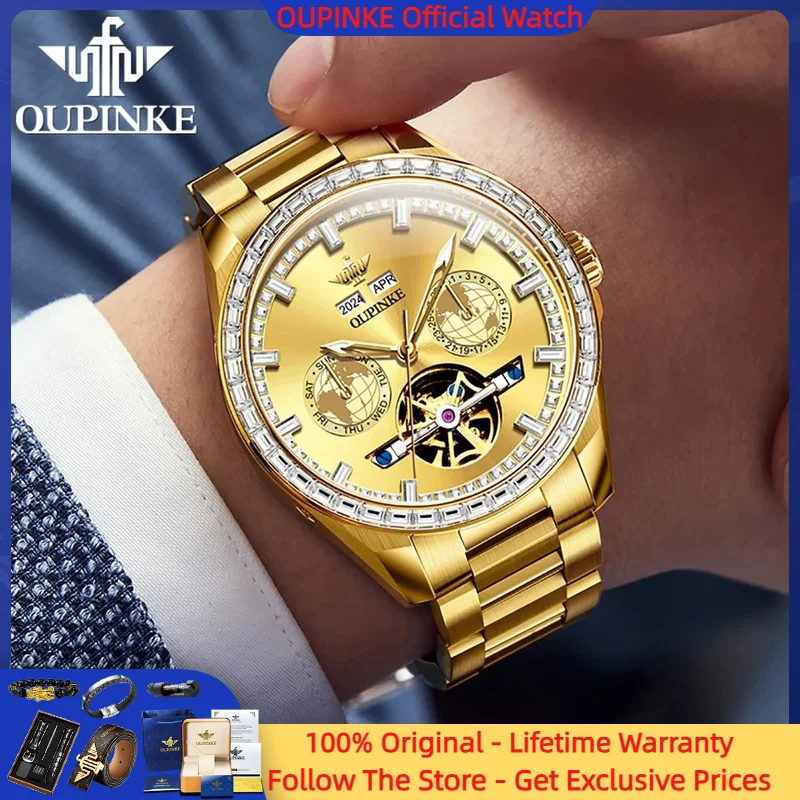 

OUPINKE 3280 Tourbillon Men Watch Luxury Automatic Movement Mechanical Watch Multi functional Calendar Week Waterproof Men Watch