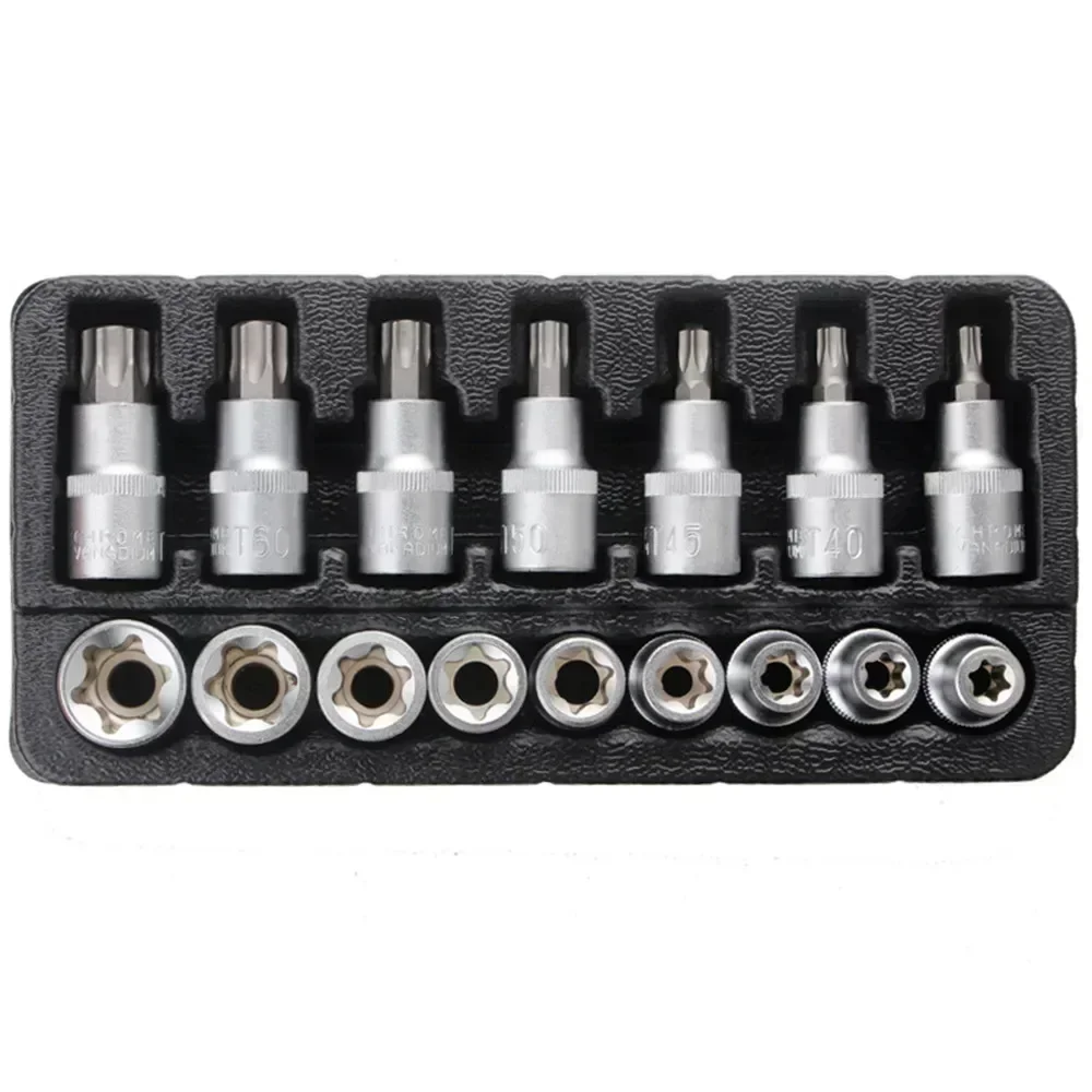 16 Pcs Steel Star Bit Set E10-E24 T30-T70 - Cr-V Drive Hand Repair Tools 1/2-inch Torx